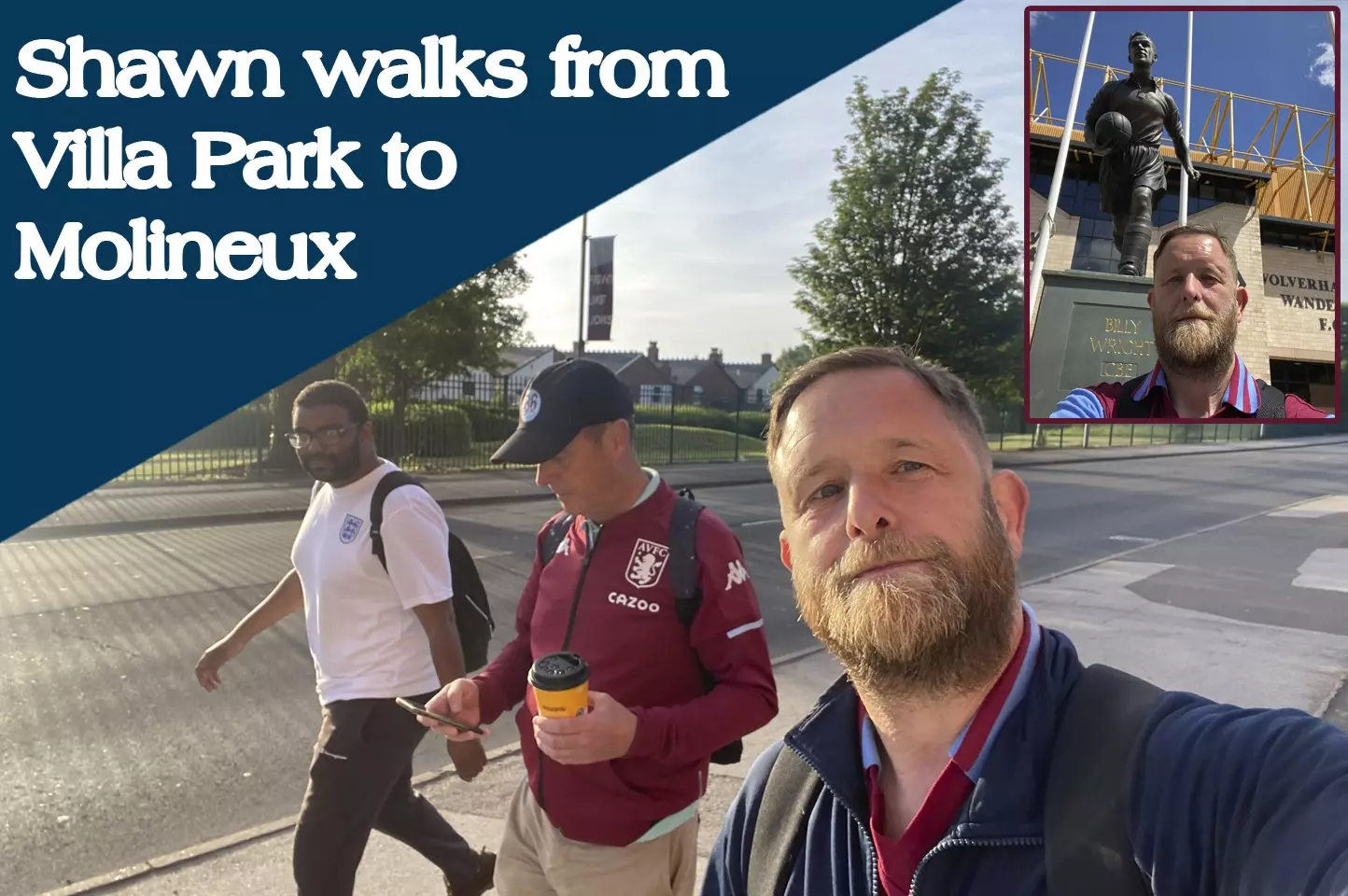Shawn Chattaway completes walking from Villa Park to Molineux as part of a relay visiting the 92 English Football League grounds